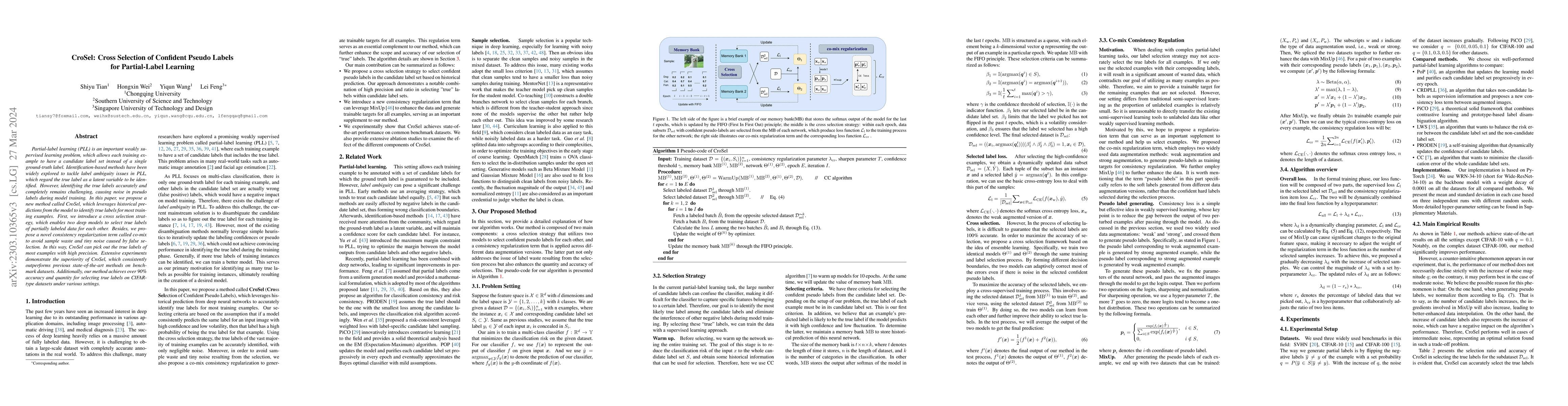 Thumbnail for CroSel: Cross Selection of Confident Pseudo Labels for Partial-Label
  Learning