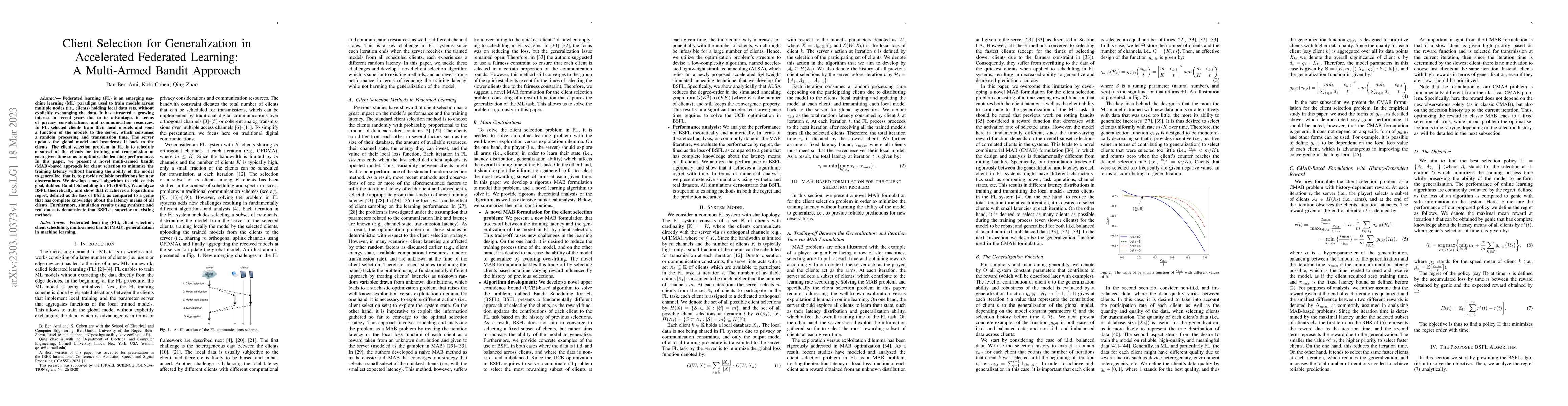 Thumbnail for Client Selection for Generalization in Accelerated Federated Learning: A
  Multi-Armed Bandit Approach