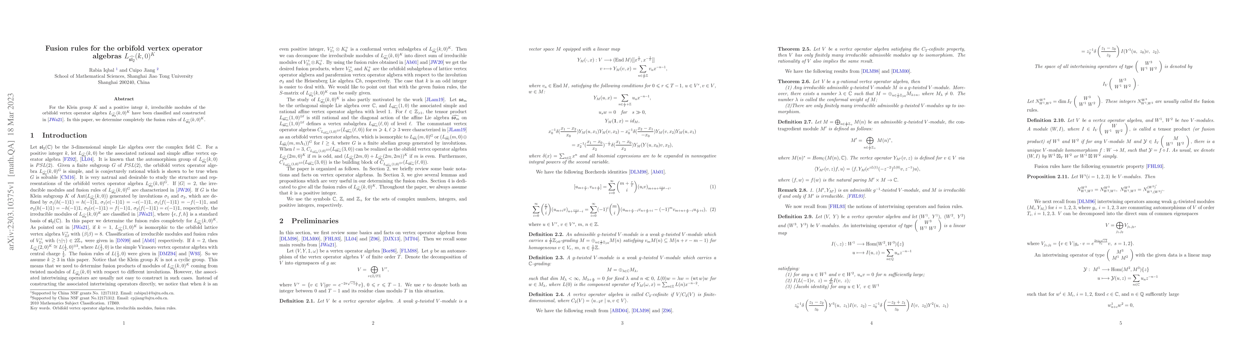 Thumbnail for Fusion rules for the orbifold vertex operator algebras
  $L_{\widehat{\frak{sl}_2}}(k,0)^{K}$