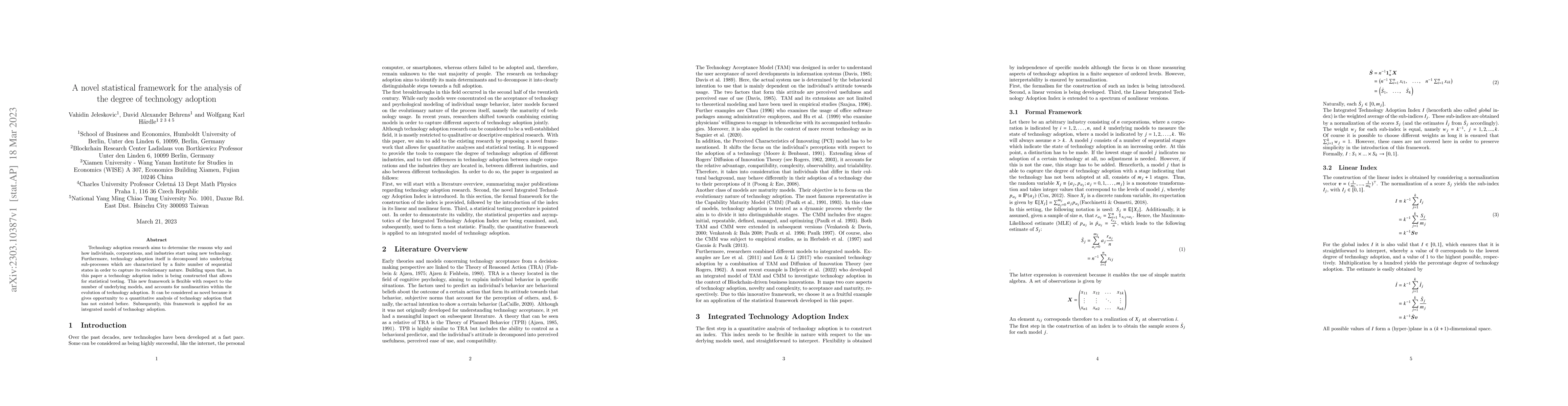 Thumbnail for A novel statistical framework for the analysis of the degree of
  technology adoption