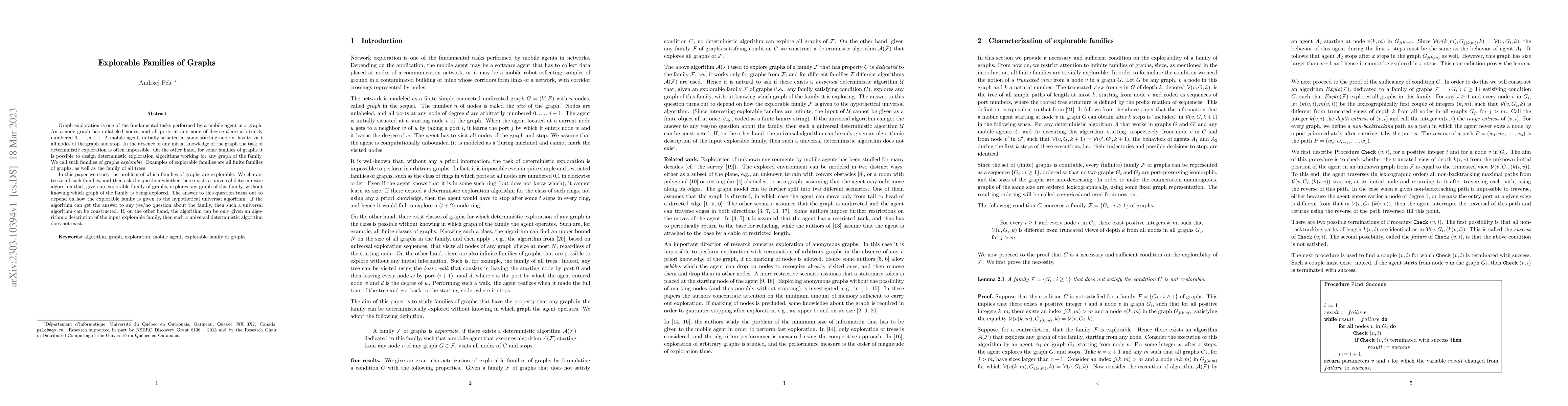 Thumbnail for Explorable families of graphs