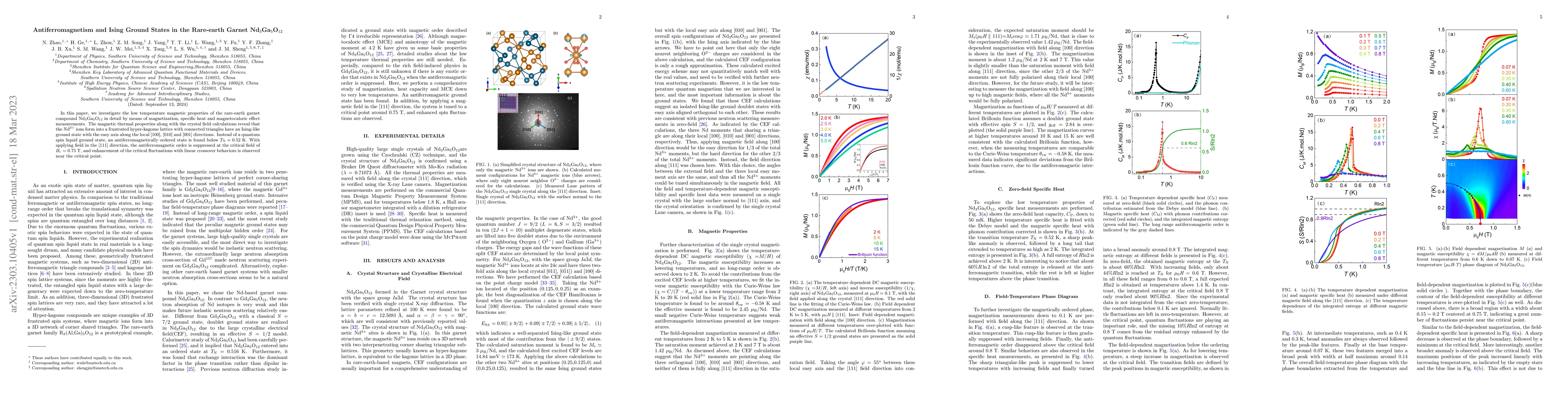 Thumbnail for Antiferromagnetism and Ising Ground States in the Rare-earth Garnet
  Nd$_3$Ga$_5$O$_{12}$