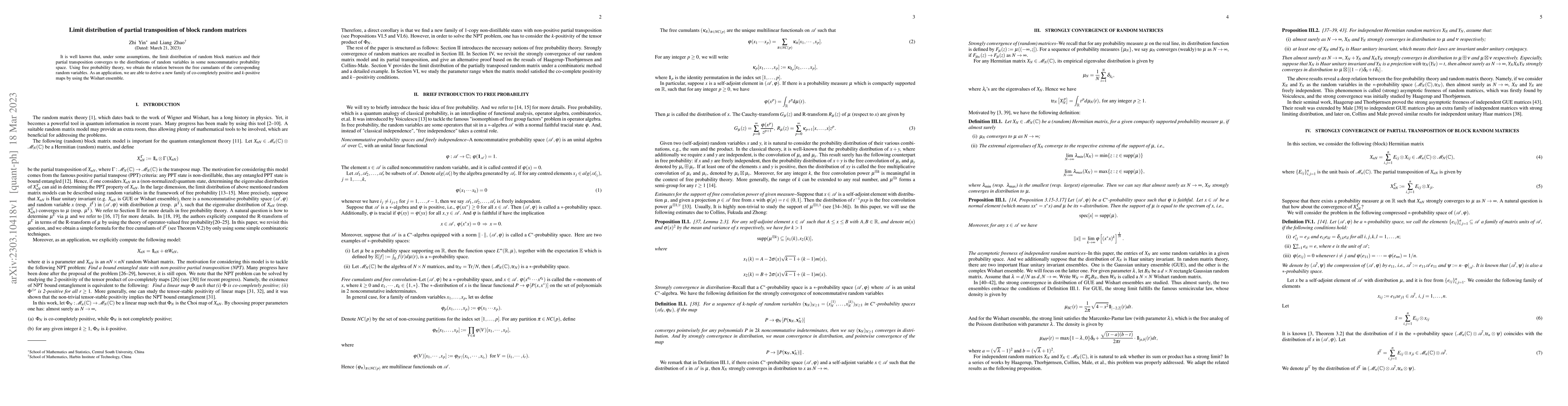 Thumbnail for Limit distribution of partial transposition of block random matrices
