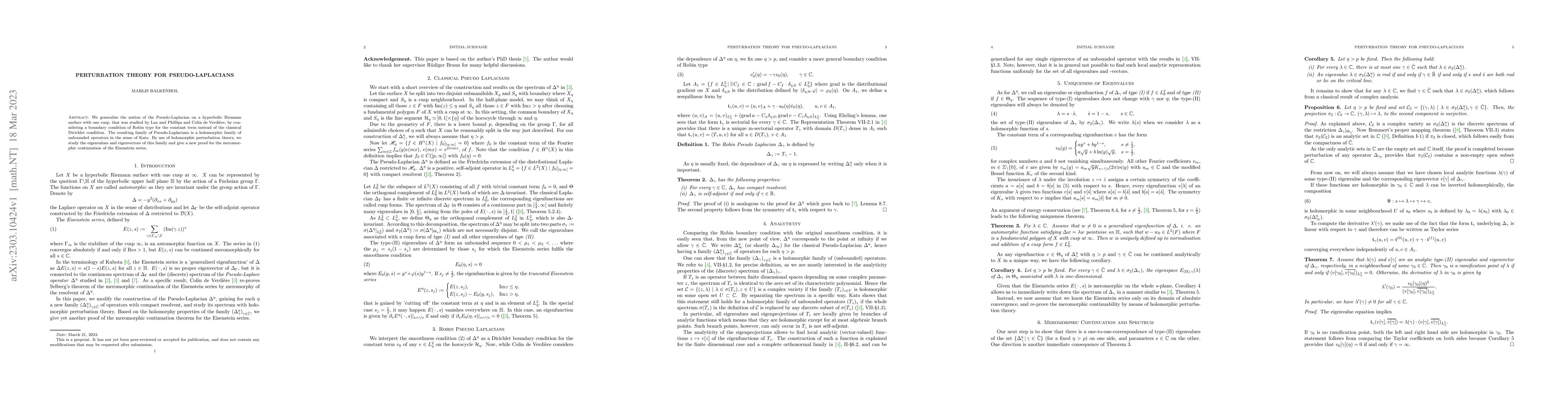 Thumbnail for Perturbation Theory for Pseudo Lapacians