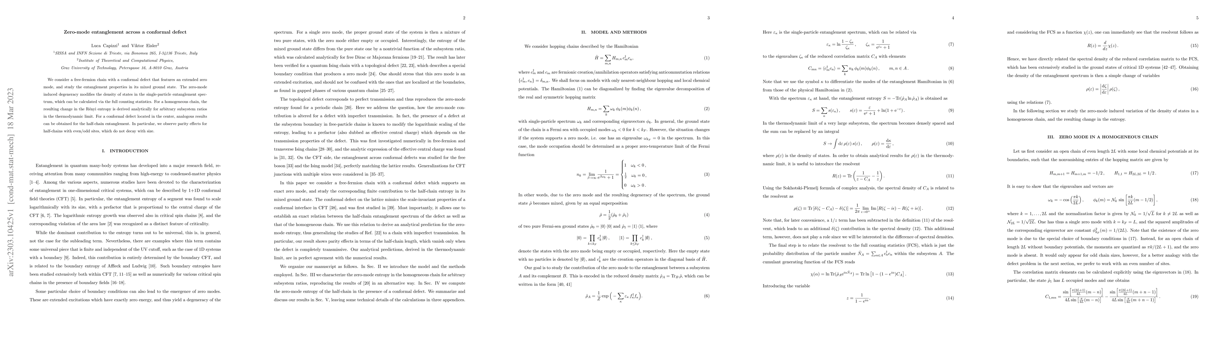 Thumbnail for Zero-mode entanglement across a conformal defect