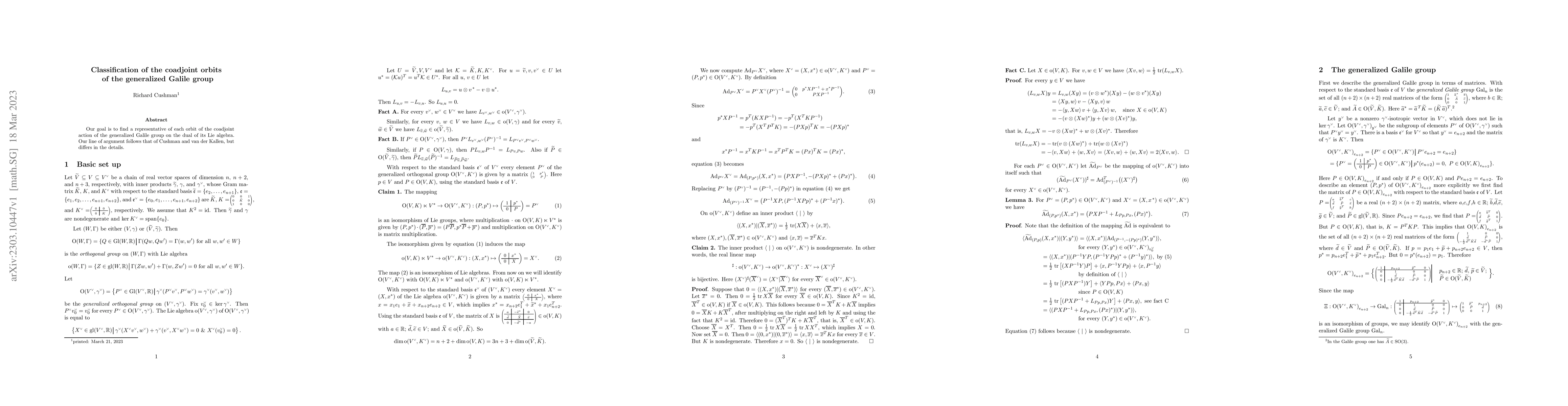 Thumbnail for Classification of the coadjoint orbits of the generalized Galile group