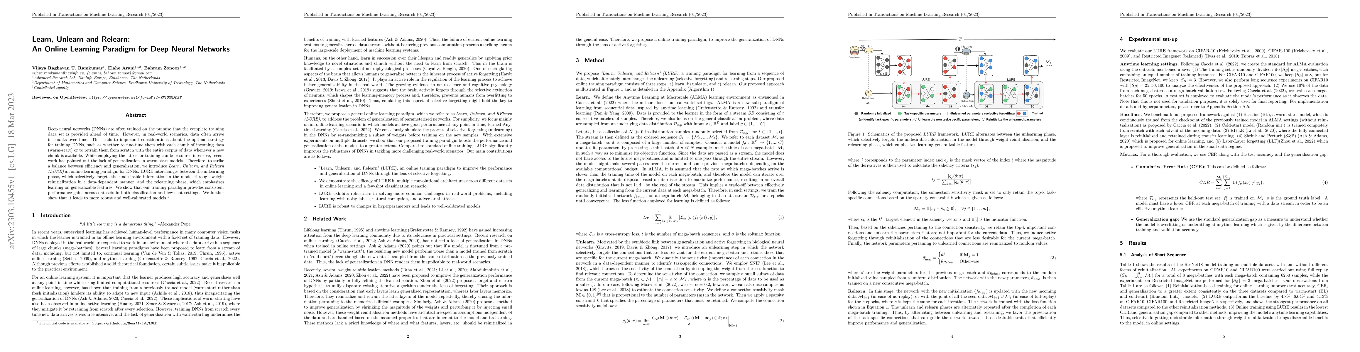 Thumbnail for Learn, Unlearn and Relearn: An Online Learning Paradigm for Deep Neural
  Networks