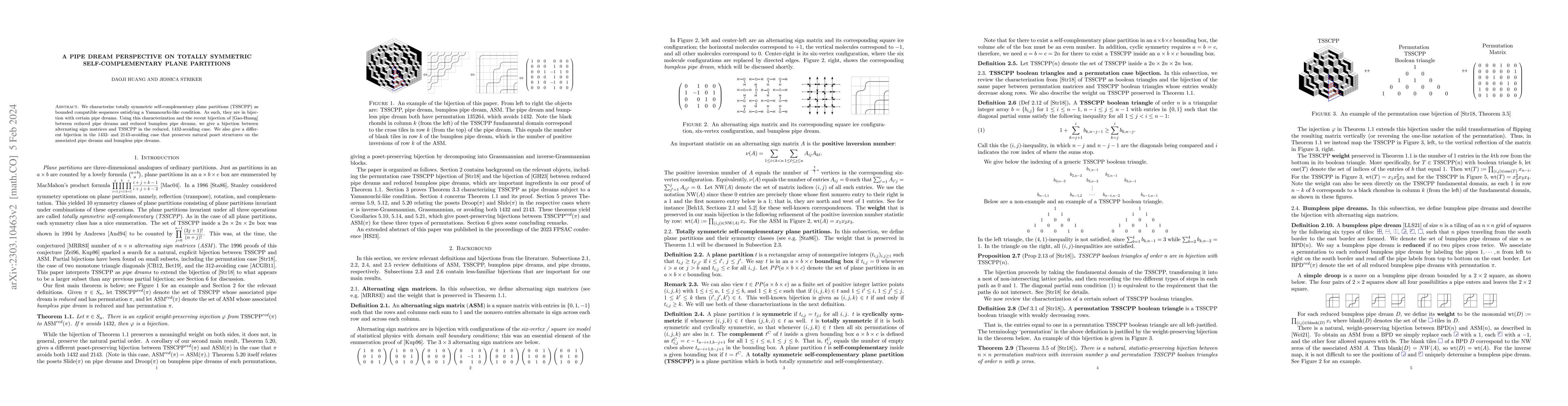 Thumbnail for A pipe dream perspective on totally symmetric self-complementary plane
  partitions