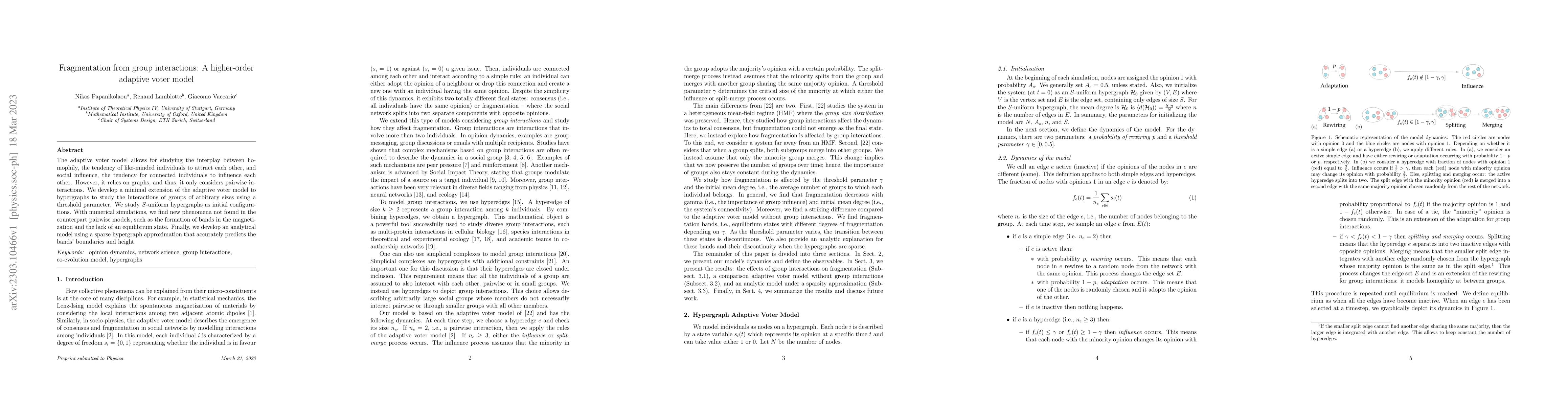 Thumbnail for Fragmentation from group interactions: A higher-order adaptive voter
  model