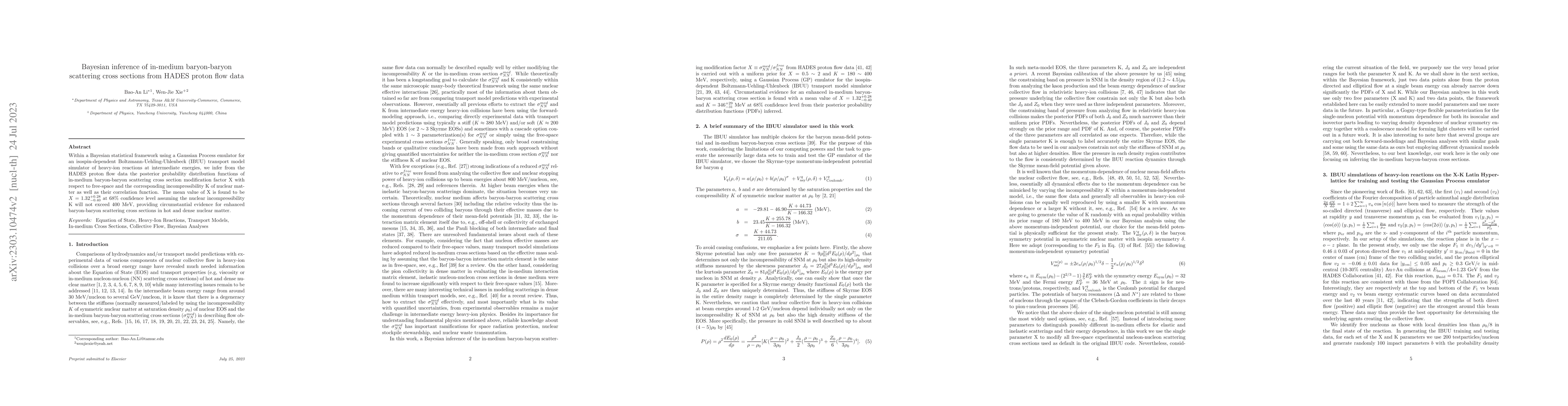 Thumbnail for Bayesian inference of in-medium baryon-baryon scattering cross sections
  from HADES proton flow data