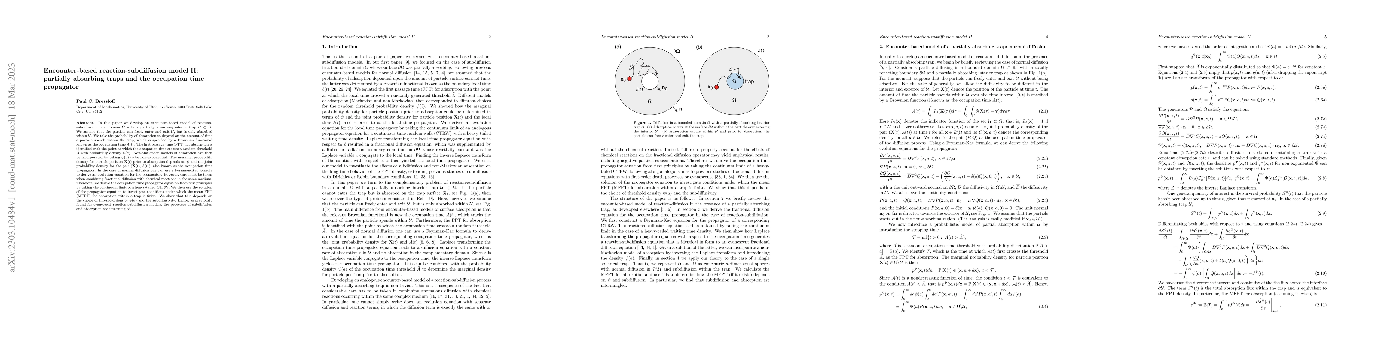 Thumbnail for Encounter-based reaction-subdiffusion model II: partially absorbing
  traps and the occupation time propagator