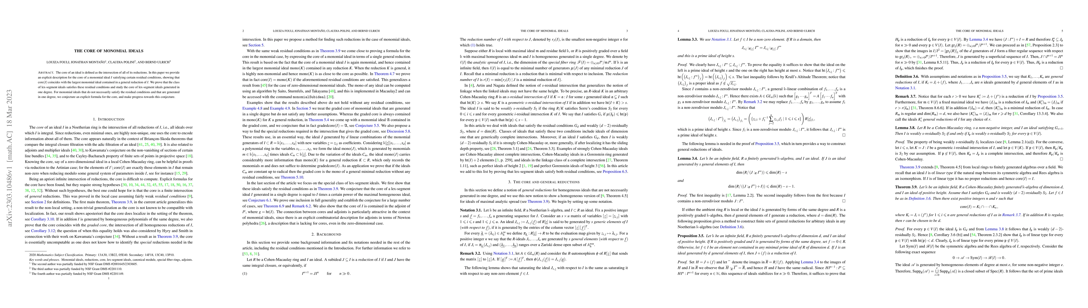 Thumbnail for The core of monomial ideals