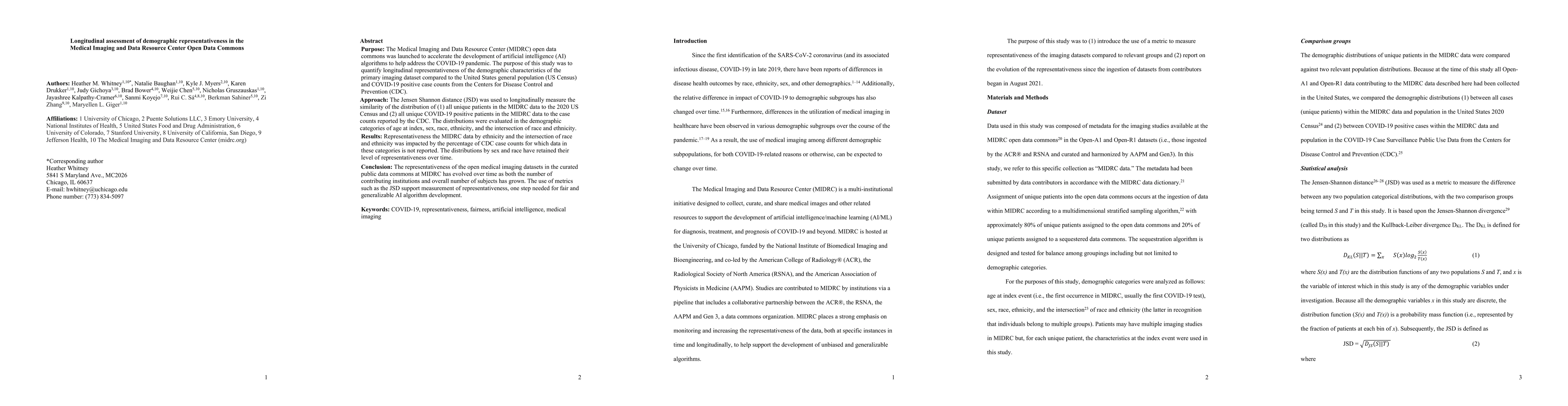 Thumbnail for Longitudinal assessment of demographic representativeness in the Medical
  Imaging and Data Resource Center Open Data Commons