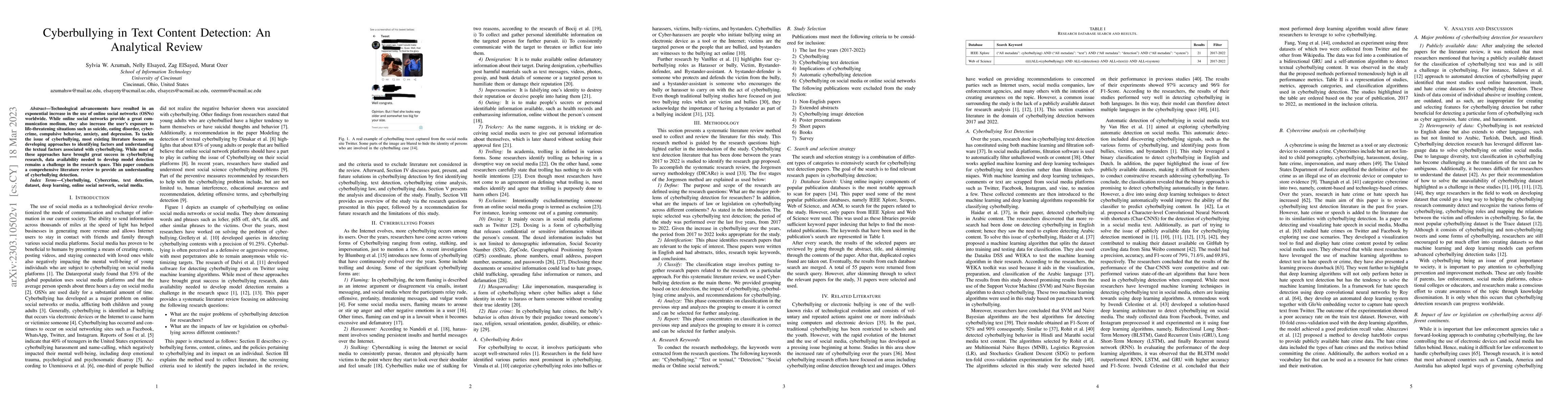 Thumbnail for Cyberbullying in Text Content Detection: An Analytical Review
