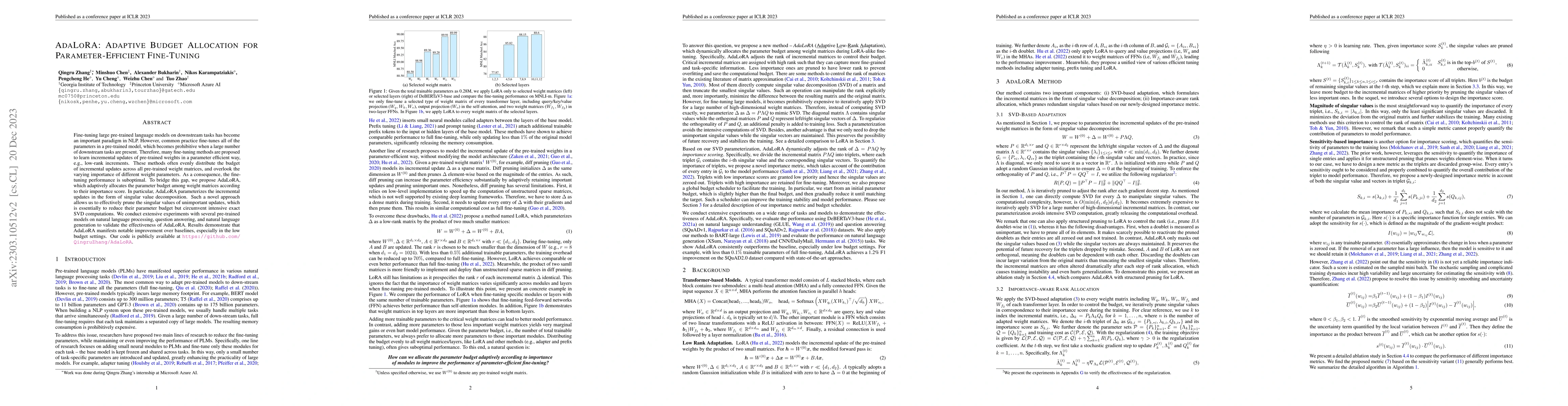 Thumbnail for AdaLoRA: Adaptive Budget Allocation for Parameter-Efficient Fine-Tuning
