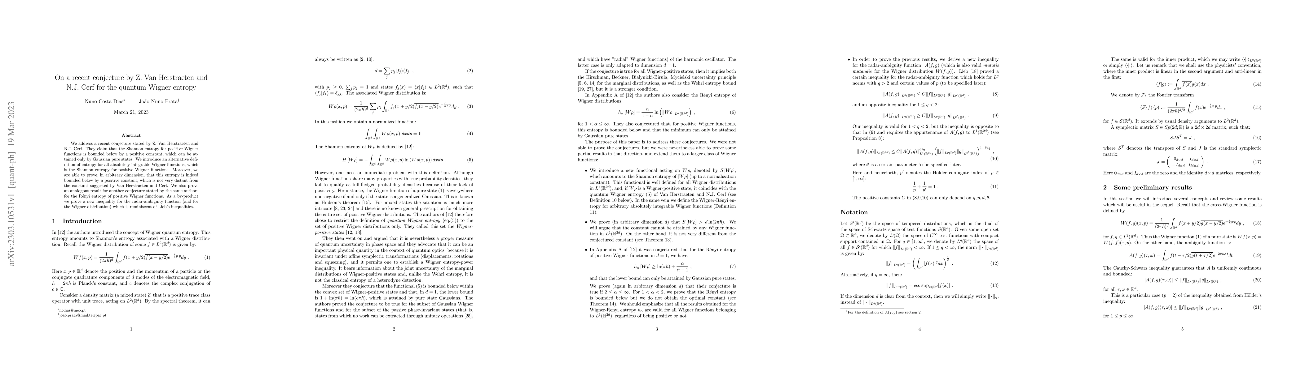 Thumbnail for On a recent conjecture by Z. Van Herstraeten and N.J. Cerf for the
  quantum Wigner entropy