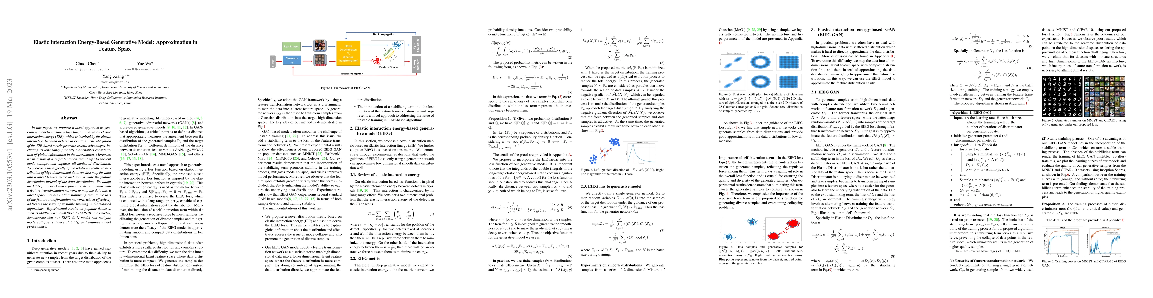 Thumbnail for Elastic Interaction Energy-Based Generative Model: Approximation in
  Feature Space