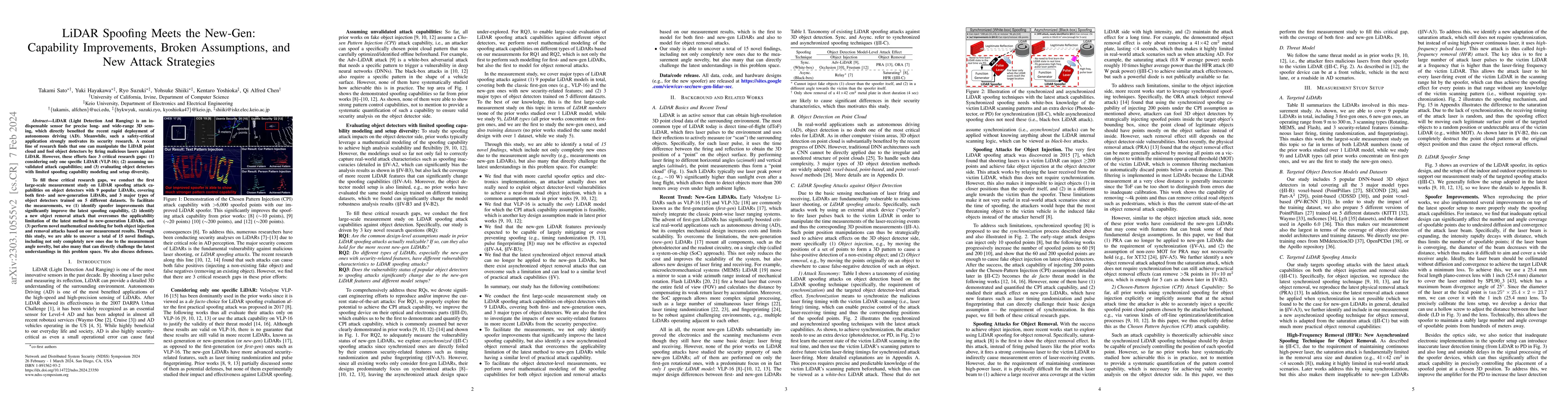 Thumbnail for LiDAR Spoofing Meets the New-Gen: Capability Improvements, Broken
  Assumptions, and New Attack Strategies