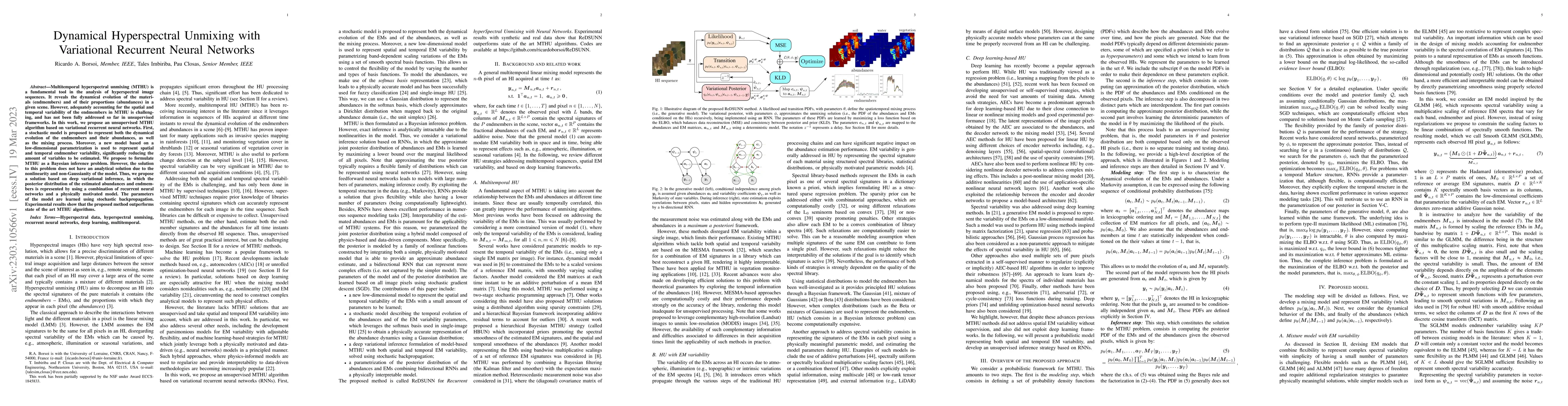 Thumbnail for Dynamical Hyperspectral Unmixing with Variational Recurrent Neural
  Networks