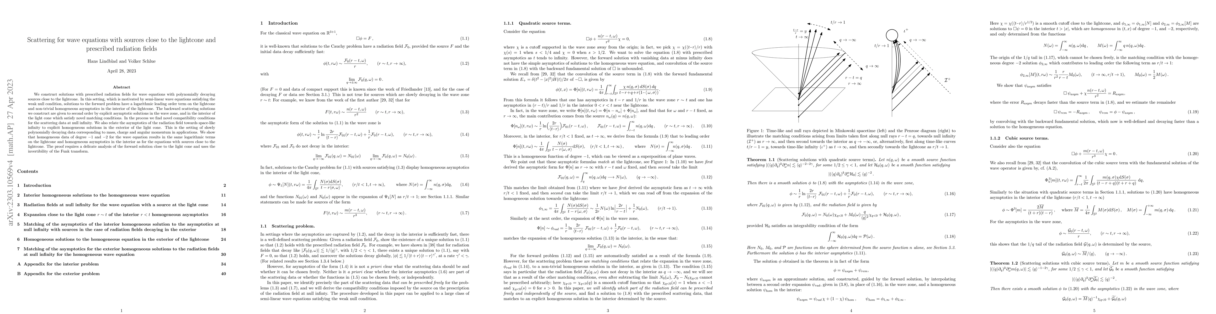 Thumbnail for Scattering for wave equations with sources close to the lightcone and
  prescribed radiation fields