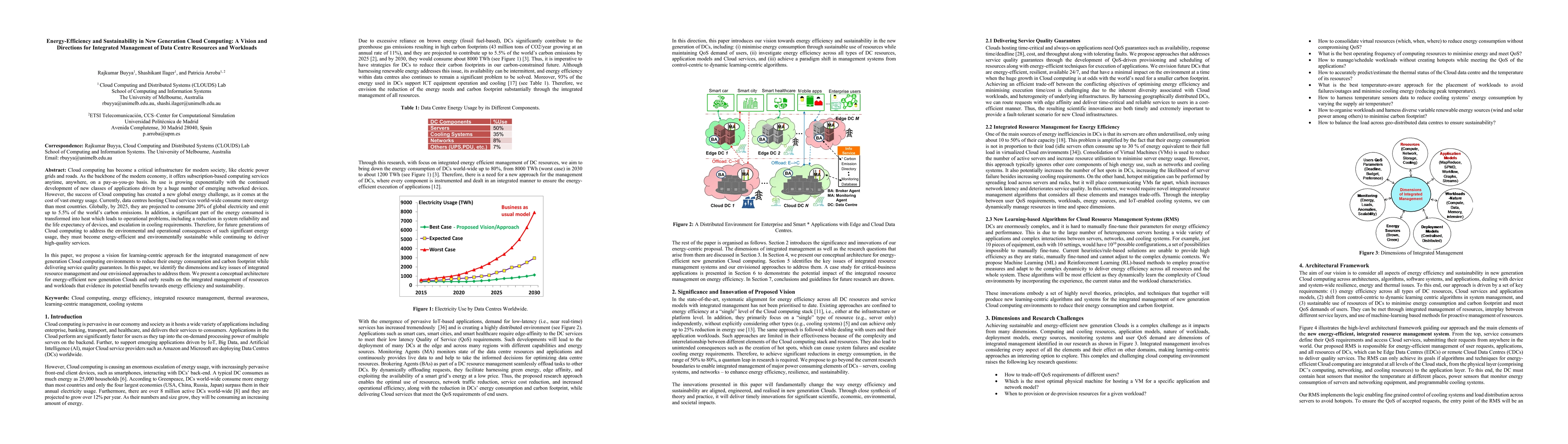 Thumbnail for Energy-Efficiency and Sustainability in New Generation Cloud Computing:
  A Vision and Directions for Integrated Management of Data Centre Resources
  and Workloads