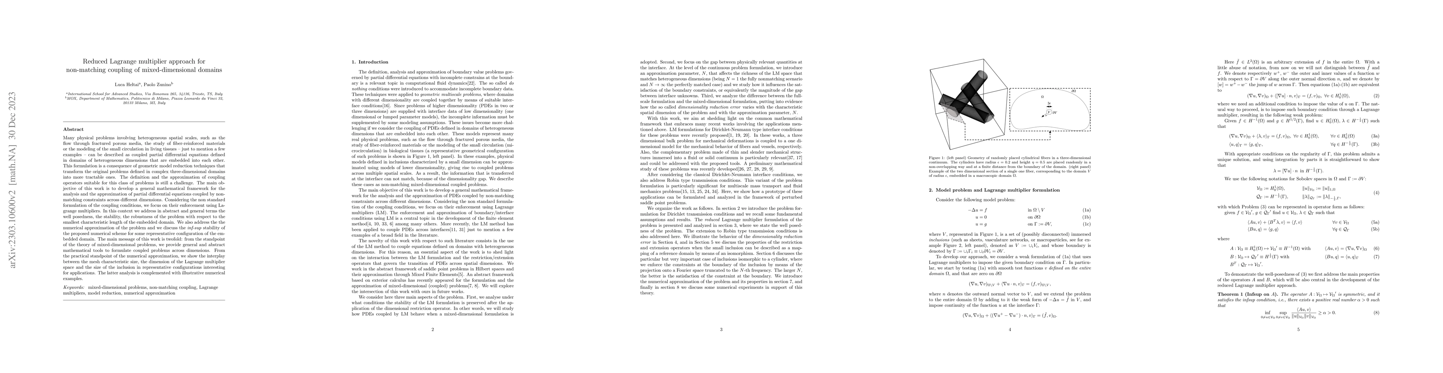 Thumbnail for Reduced Lagrange multiplier approach for non-matching coupling of
  mixed-dimensional domains