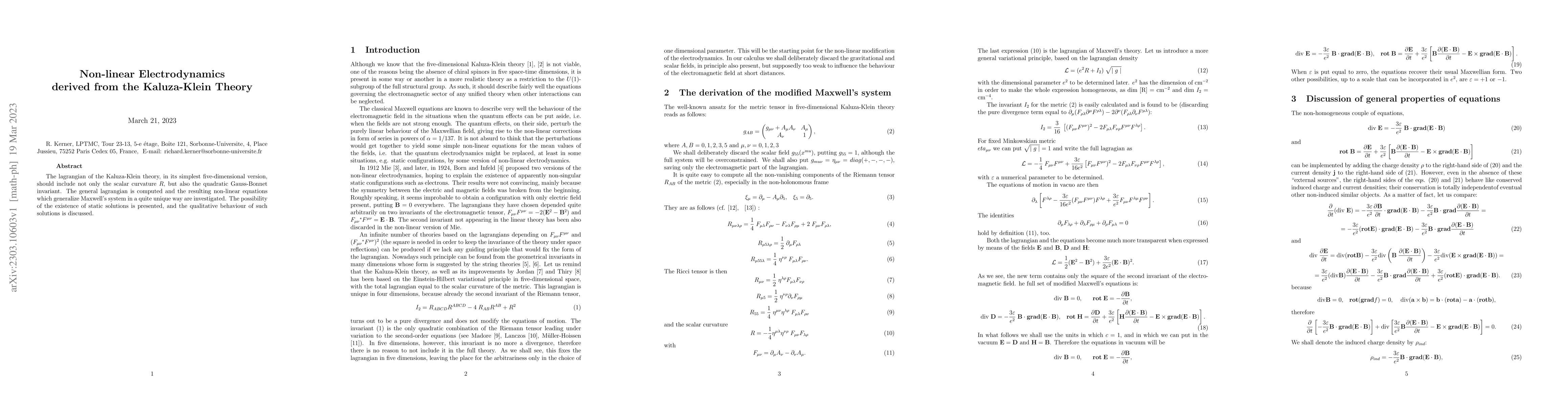 Thumbnail for Non-linear Electrodynamics derived from the Kaluza-Klein Theory
