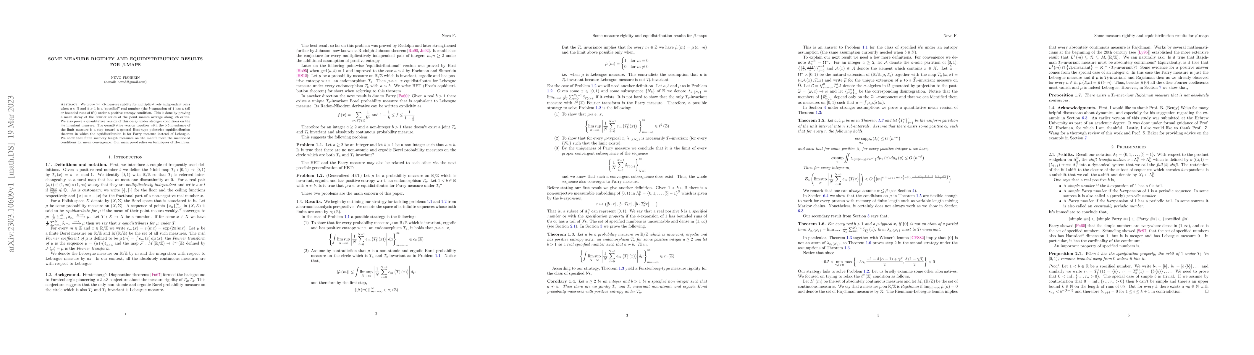 Thumbnail for Some measure rigidity and equidistribution results for $\beta$-maps