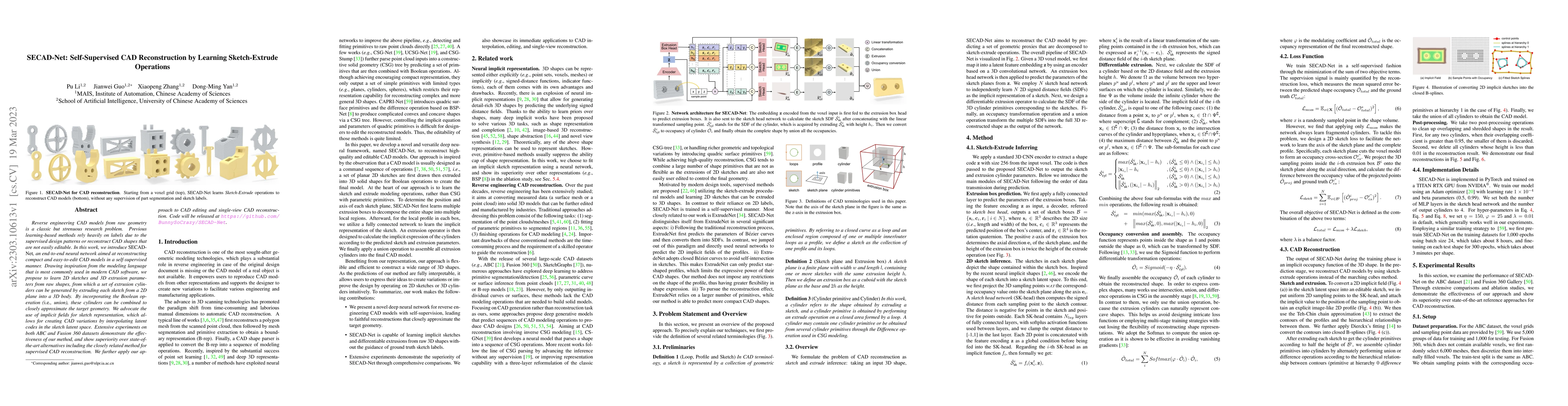 Thumbnail for SECAD-Net: Self-Supervised CAD Reconstruction by Learning Sketch-Extrude
  Operations