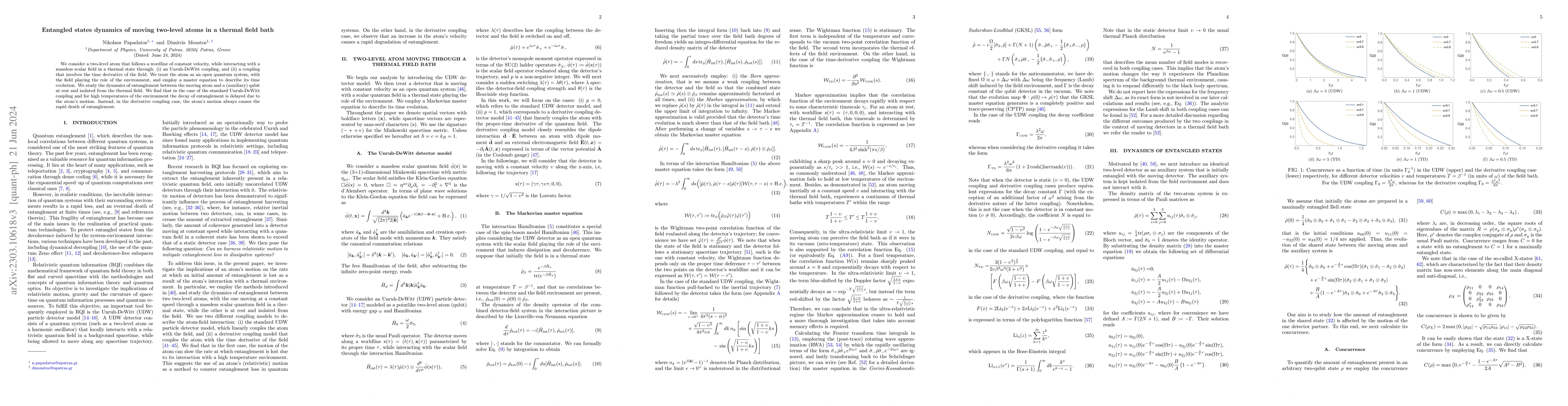 Thumbnail for Entangled states dynamics of moving two-level atoms in a thermal field
  bath