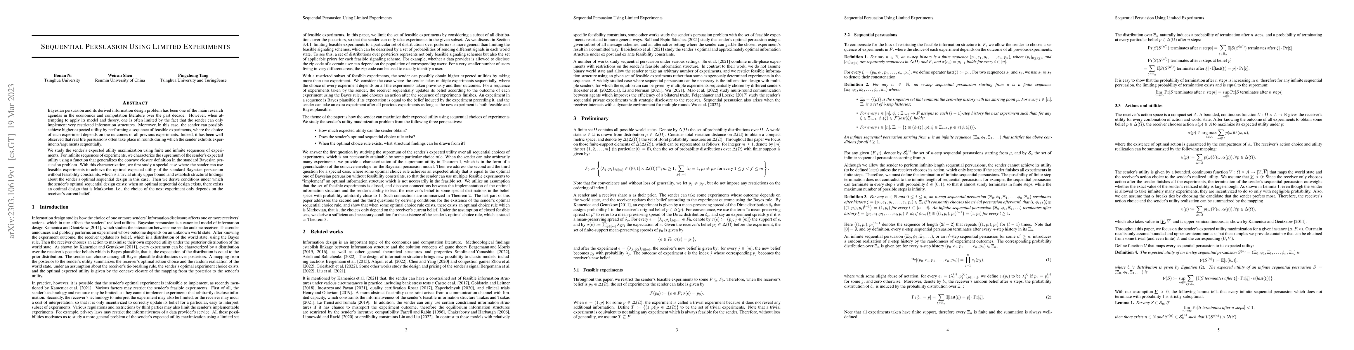 Thumbnail for Sequential Persuasion Using Limited Experiments