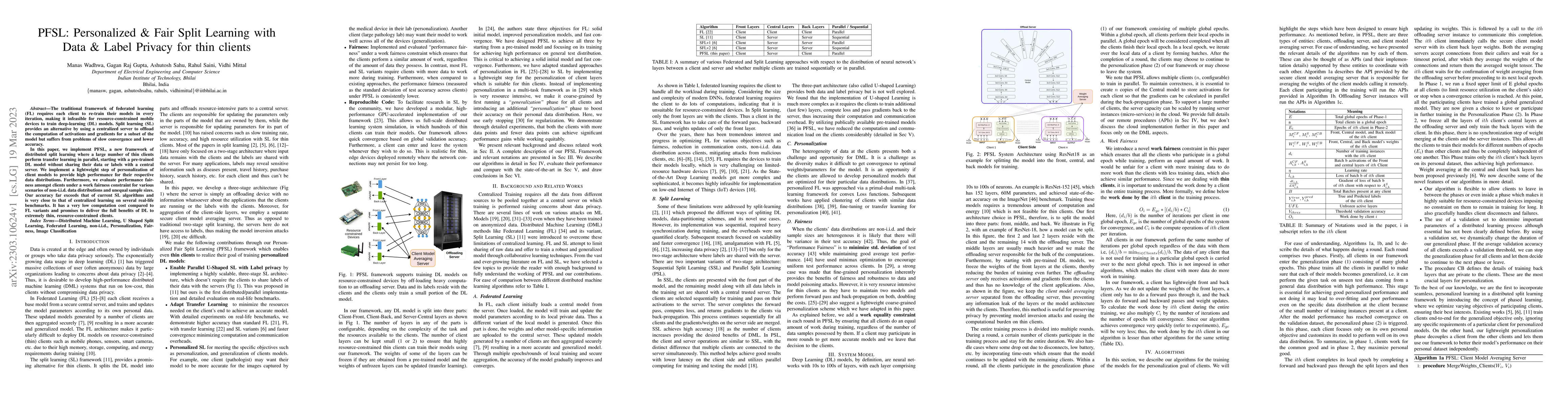 Thumbnail for PFSL: Personalized & Fair Split Learning with Data & Label Privacy for
  thin clients