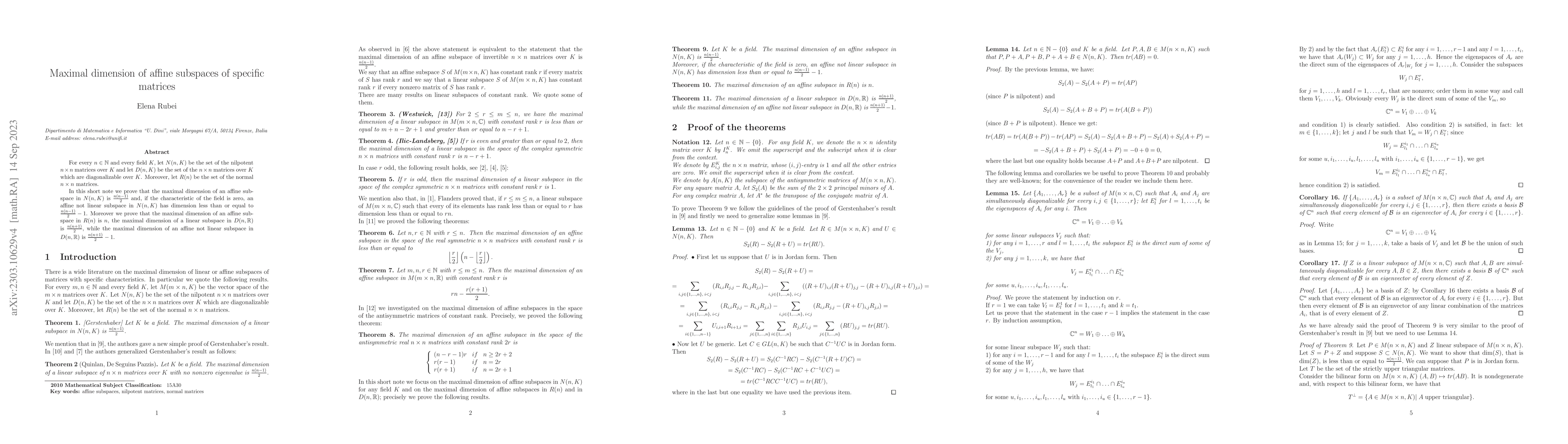 Thumbnail for Maximal dimension of affine subspaces of specific matrices