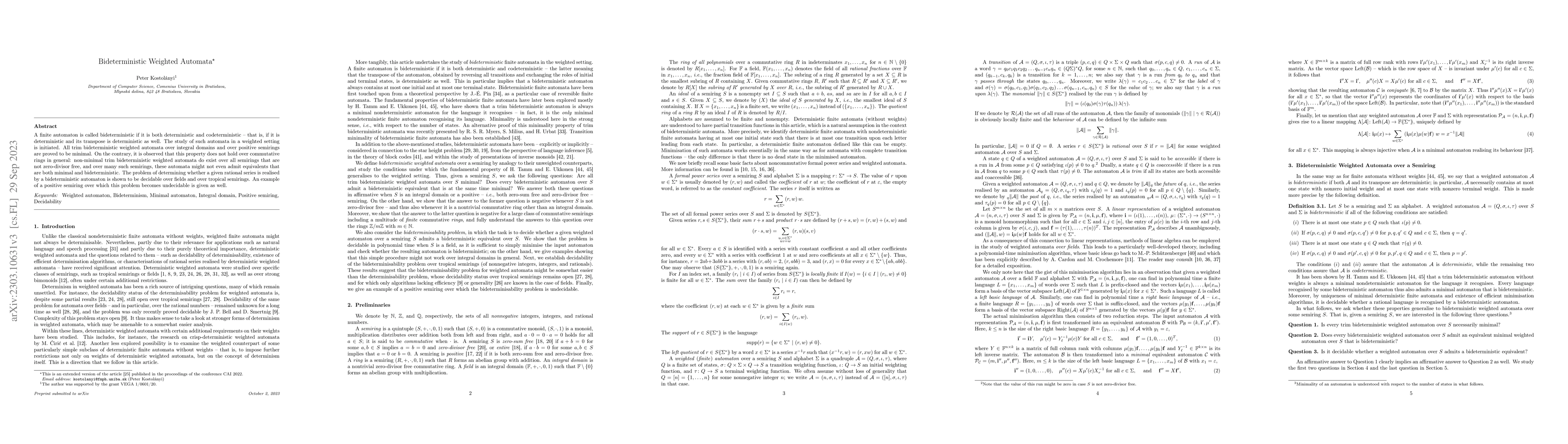 Thumbnail for Bideterministic Weighted Automata