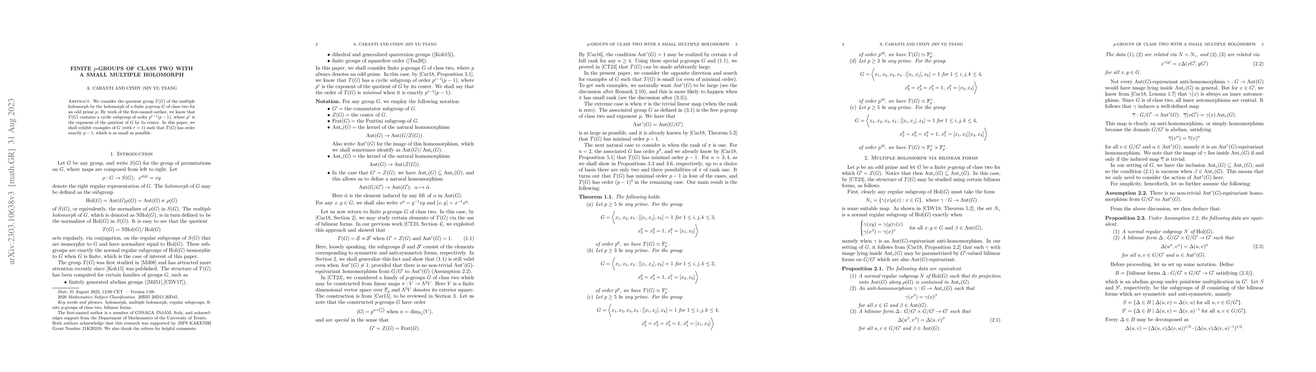 Thumbnail for Finite $p$-groups of class two with a small multiple holomorph