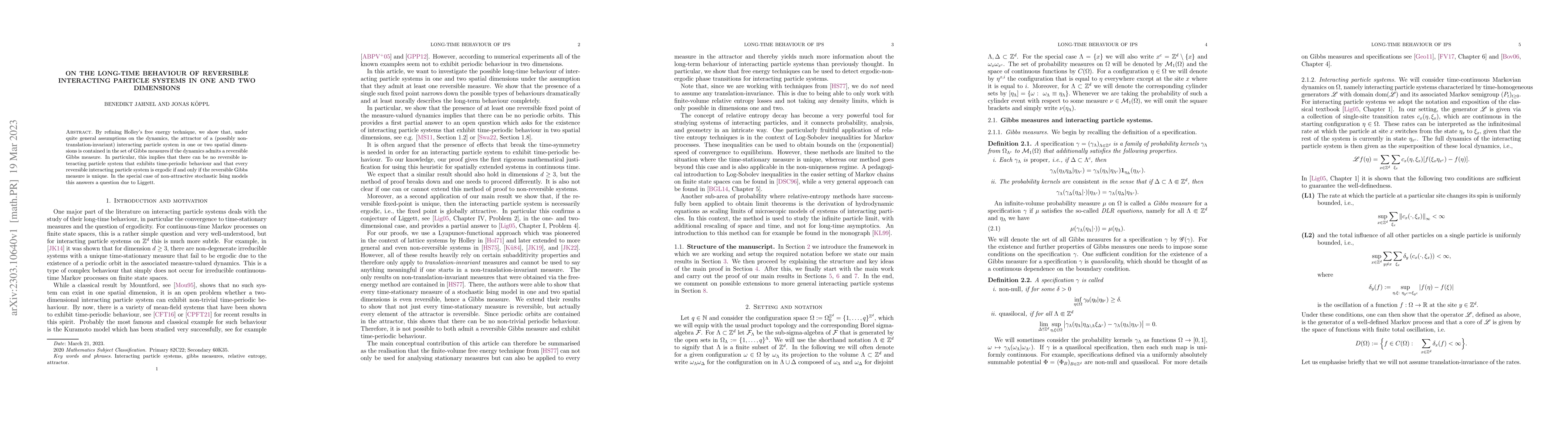 Thumbnail for On the long-time behaviour of reversible interacting particle systems in
  one and two dimensions