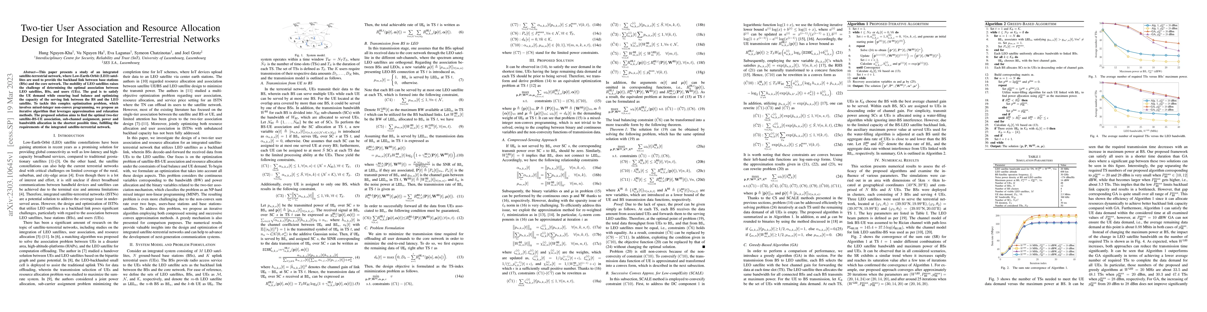 Thumbnail for Two-tier User Association and Resource Allocation Design for Integrated
  Satellite-Terrestrial Networks