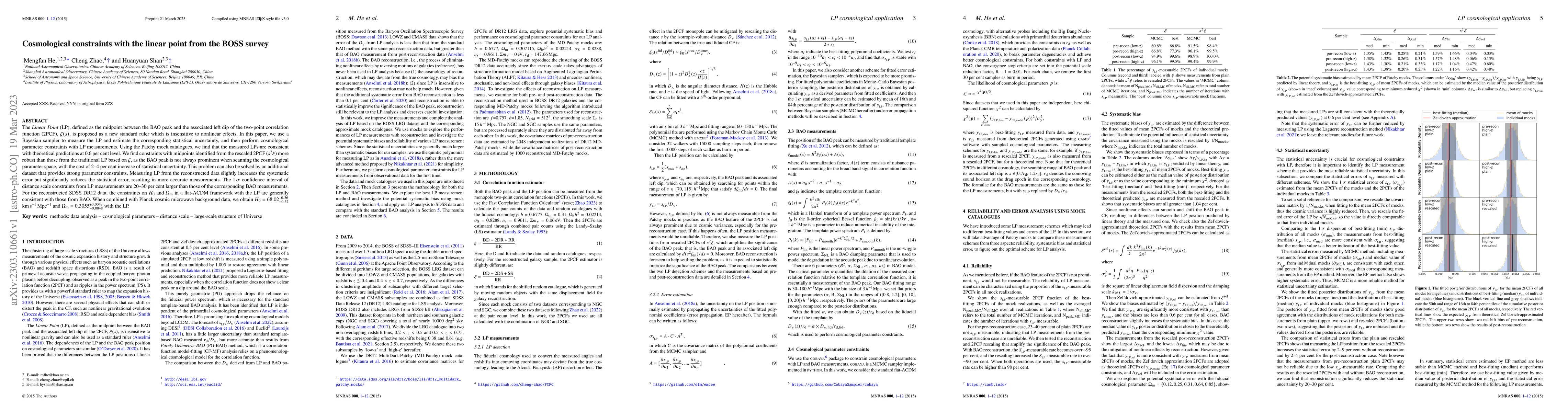 Thumbnail for Cosmological constraints with the linear point from the BOSS survey
