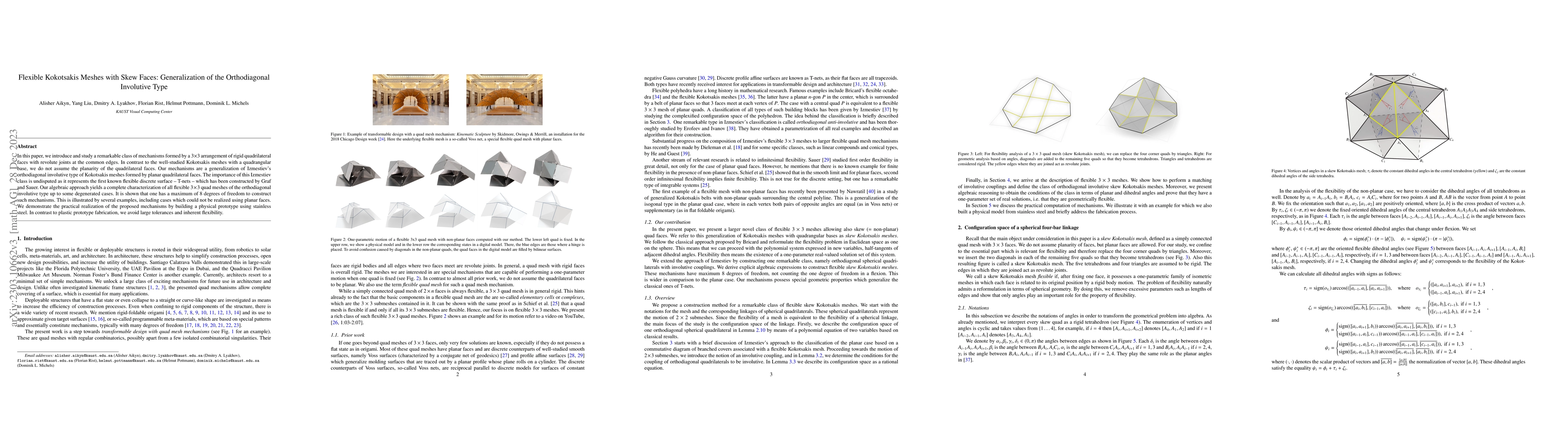 Thumbnail for Flexible Kokotsakis Meshes with Skew Faces: Generalization of the
  Orthodiagonal Involutive Type