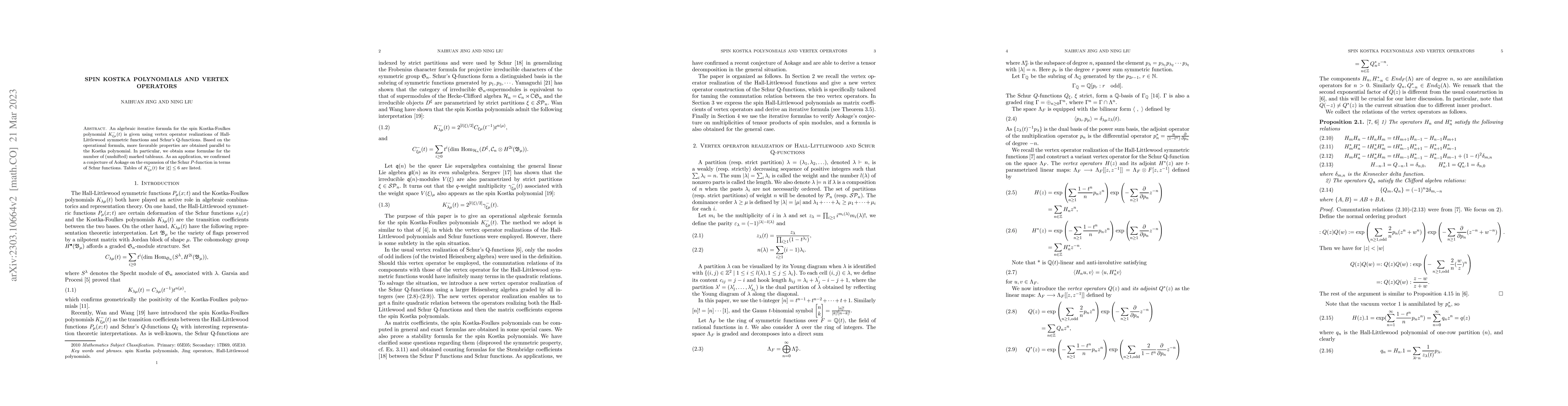 Thumbnail for Spin Kostka polynomials and vertex operators
