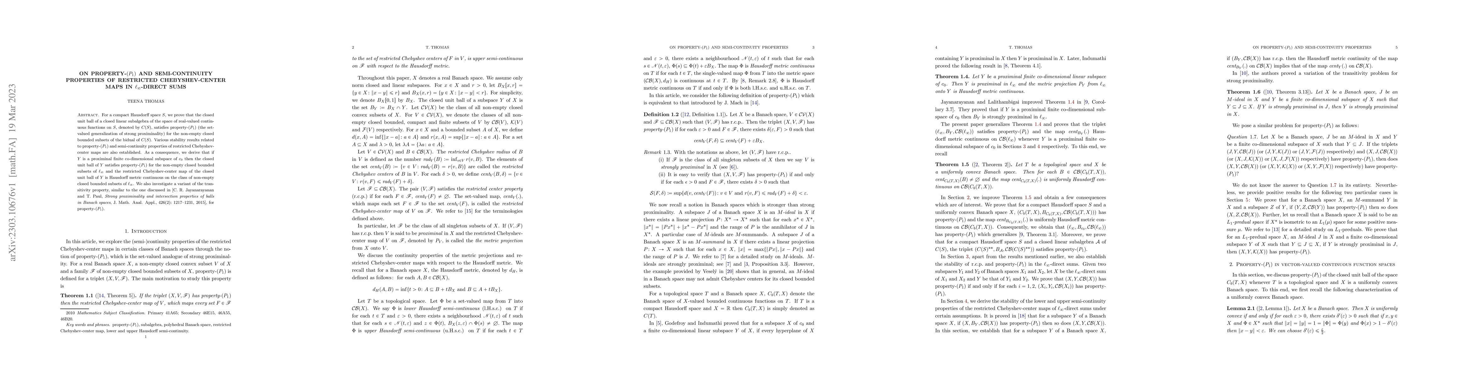 Thumbnail for On property-$(P_1)$ and semi-continuity properties of restricted
  Chebyshev-center maps in $\ell_{\infty}$-direct sums