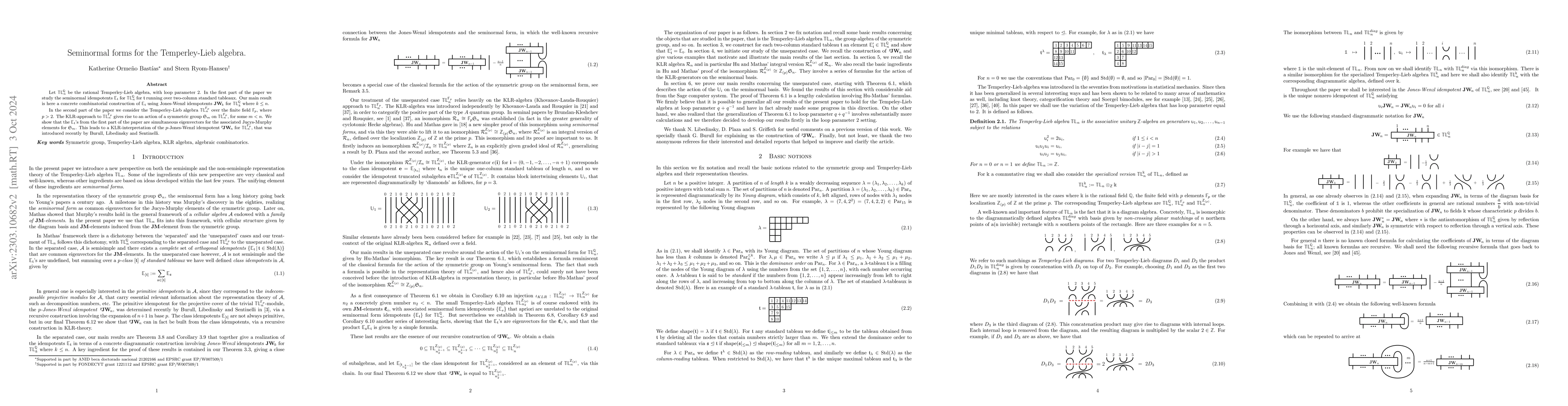 Thumbnail for Seminormal forms for the Temperley-Lieb algebra