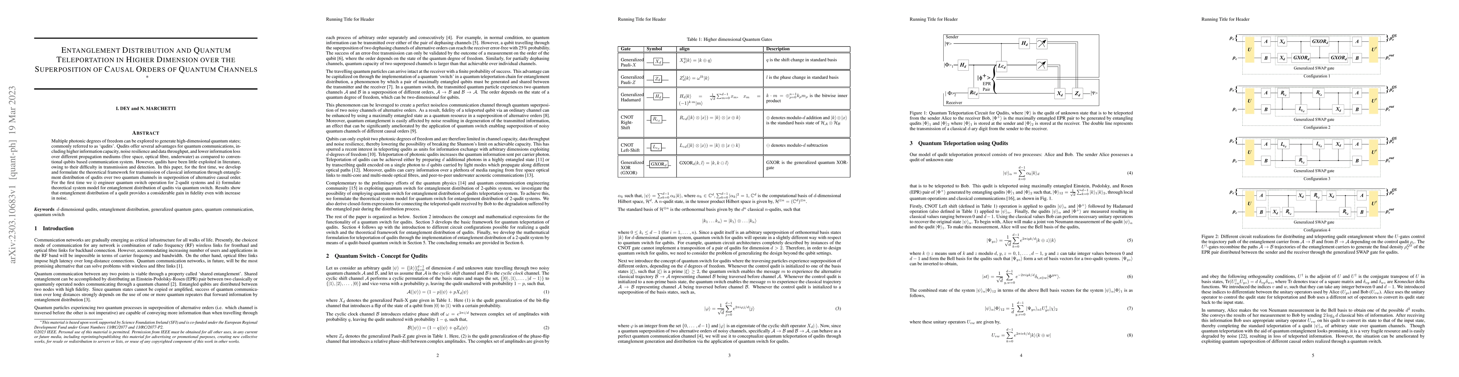 Thumbnail for Entanglement Distribution and Quantum Teleportation in Higher Dimension
  over the Superposition of Causal Orders of Quantum Channels