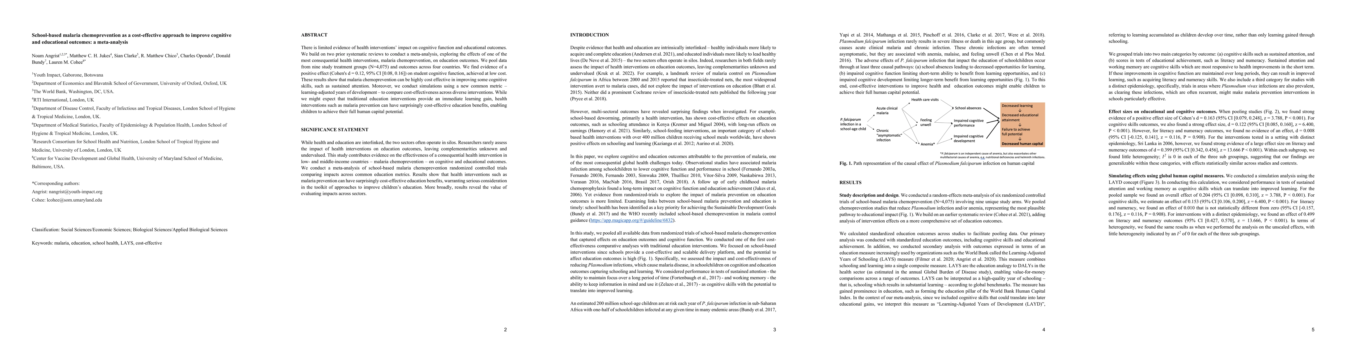 Thumbnail for School-based malaria chemoprevention as a cost-effective approach to
  improve cognitive and educational outcomes: a meta-analysis