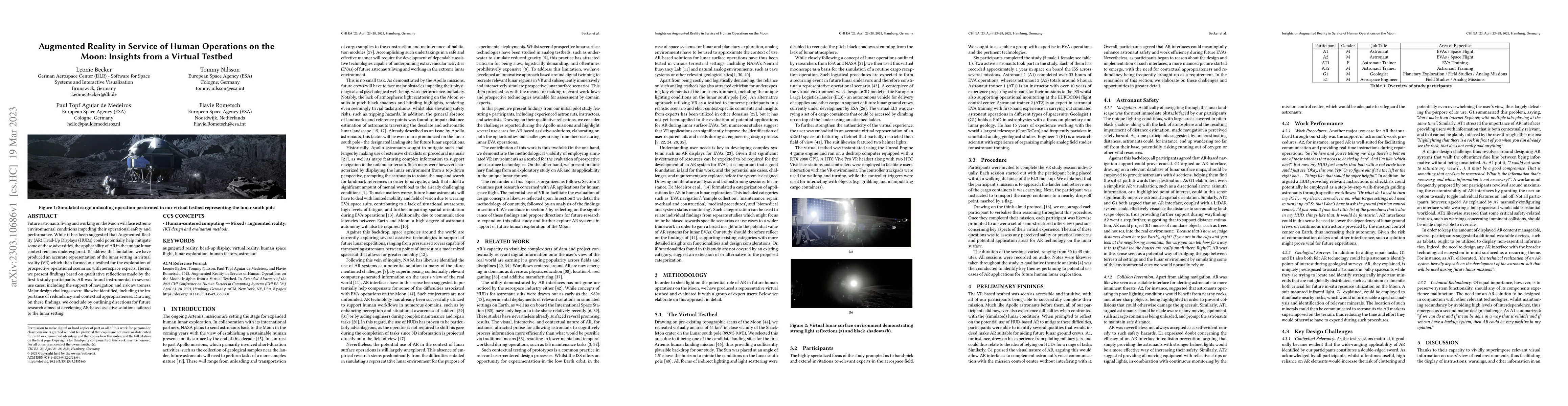 Thumbnail for Augmented Reality in Service of Human Operations on the Moon: Insights
  from a Virtual Testbed