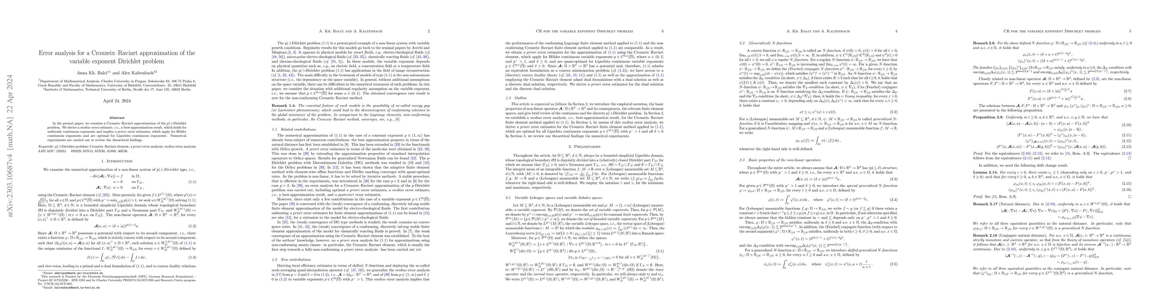 Thumbnail for Error analysis for a Crouzeix-Raviart approximation of the variable
  exponent Dirichlet problem