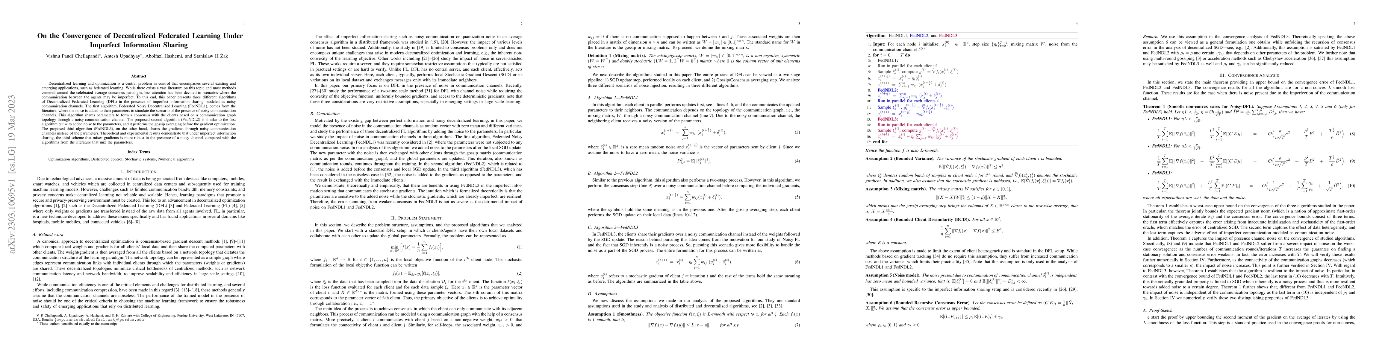 Thumbnail for On the Convergence of Decentralized Federated Learning Under Imperfect
  Information Sharing
