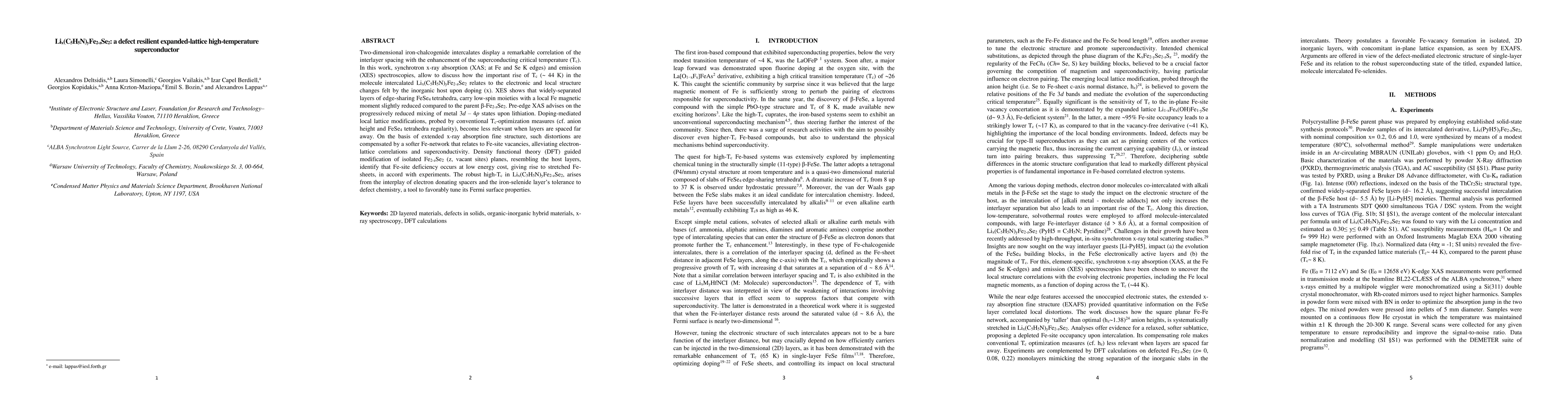 Thumbnail for $\rm Li_x(C_5H_5N)_yFe_{2-z}Se_2$: a defect resilient expanded-lattice
  high-temperature superconductor