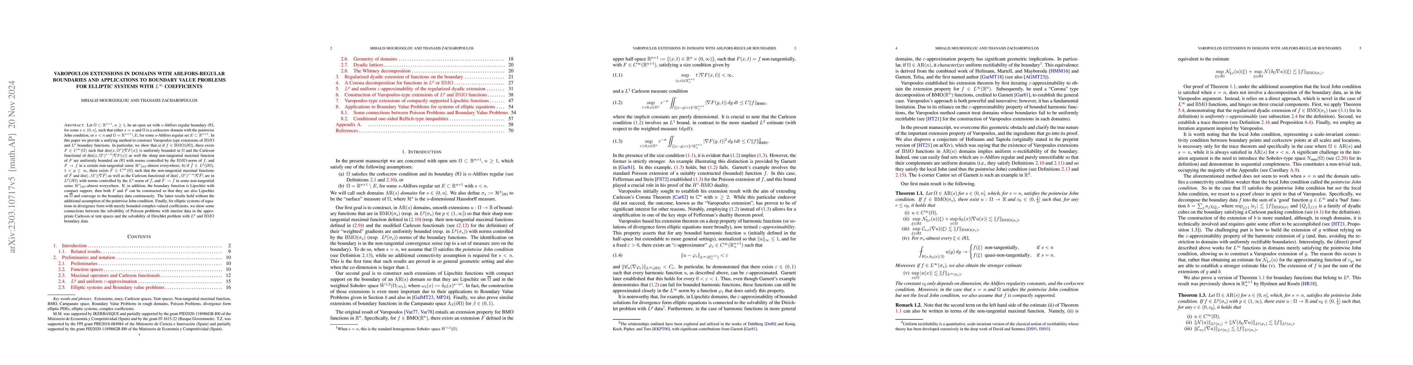 Thumbnail for Varopoulos extensions in domains with Ahlfors-regular boundaries and
  applications to Boundary Value Problems for elliptic systems with $L^\infty$
  coefficients