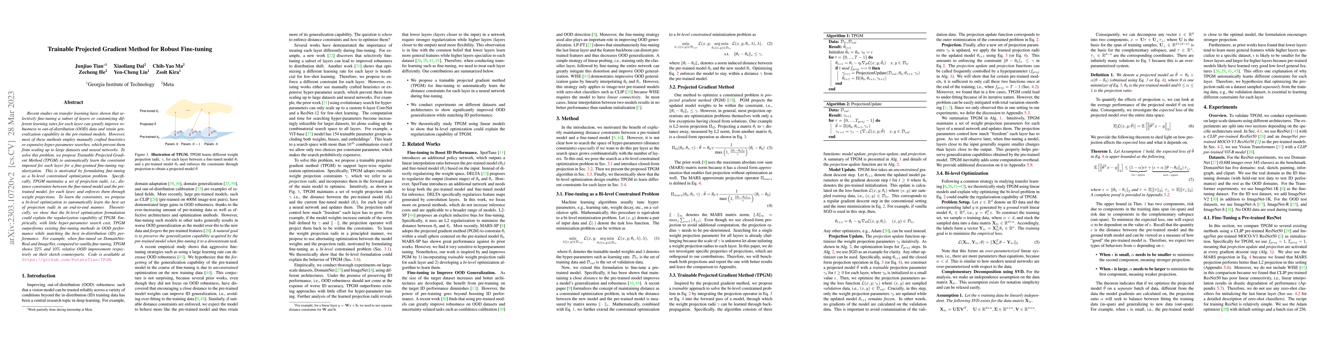Thumbnail for Trainable Projected Gradient Method for Robust Fine-tuning